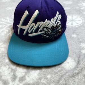 Mitchell Ness Charlotte Hornets Snapback Hat Blue Script Wool Hardwood Classics